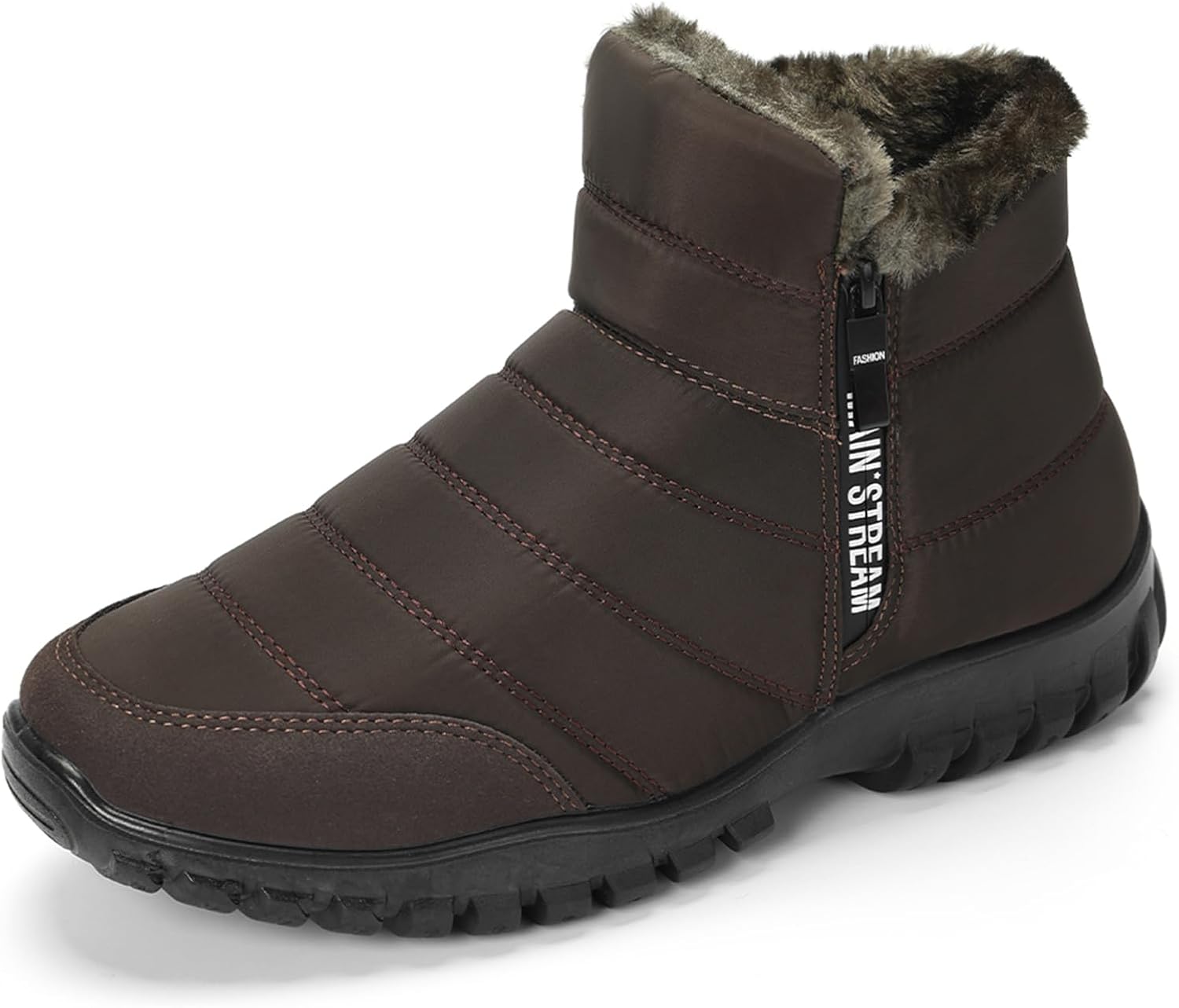 

Теплые водонепроницаемые зимние ботинки для мужчин с меховой подкладкой, противоскользящие, на молнии, до щиколотки, уютные и удобные для походов и повседневной носки Eggdk, коричневый