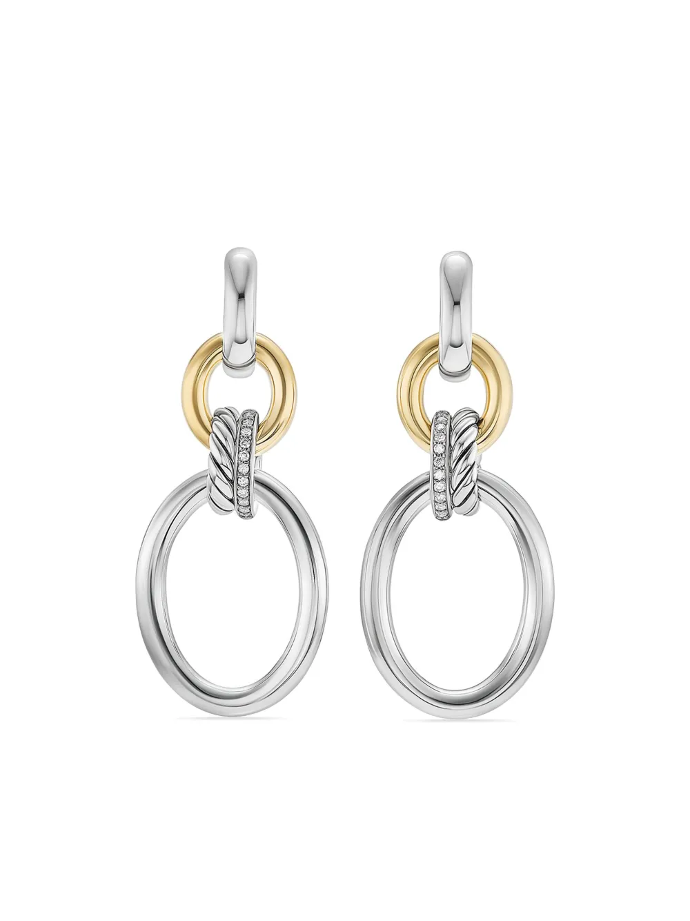 

Серьги-подвески DY Mercer Circular из желтого золота и серебра с бриллиантами (50 мм) David Yurman, серебяный