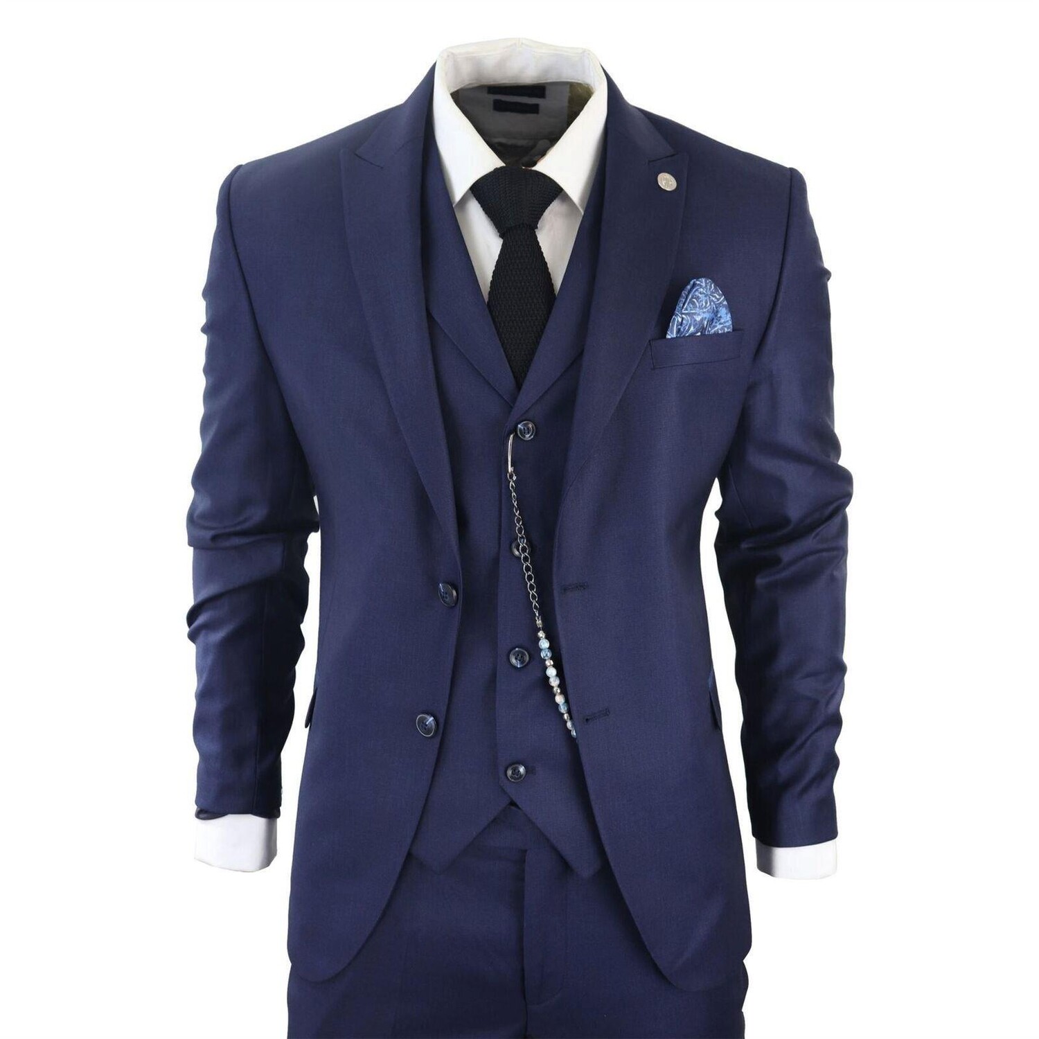 

Классический однотонный костюм-тройка TruClothing, темно-синий