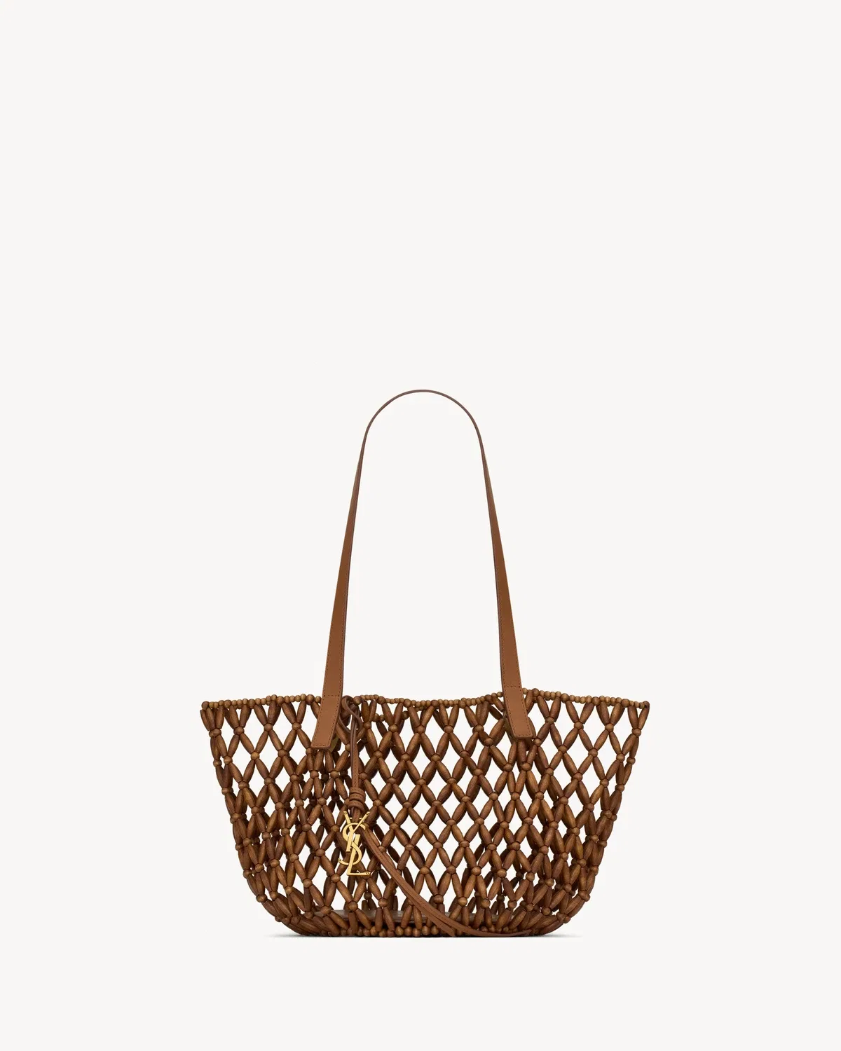 Маленькая сумка PANIER из деревянных бусин SAINT LAURENT, коричневый