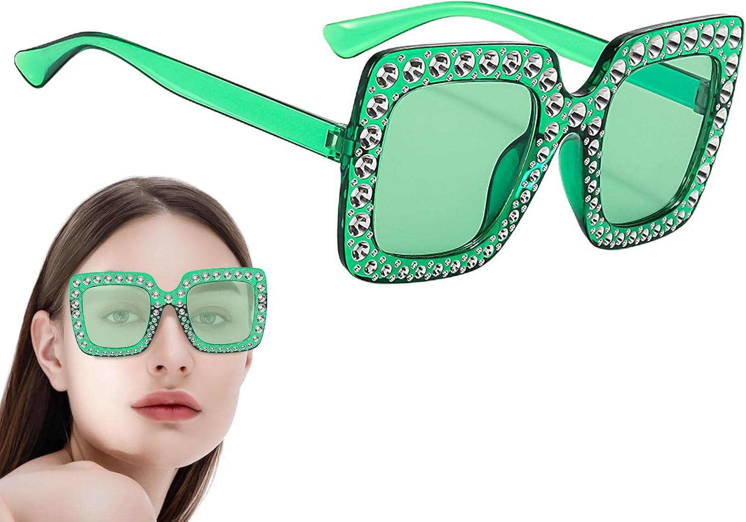 

Солнцезащитные очки со стразами для женщин - Стильные очки для женщин | Крупные солнцезащитные очки, модные солнцезащитные очки, большая квадратная оправа Generic, Green