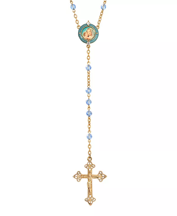 

Четки из бисера с наклейкой «Мария с младенцем», покрытые 14-каратным золотом Symbols Of Faith, blue