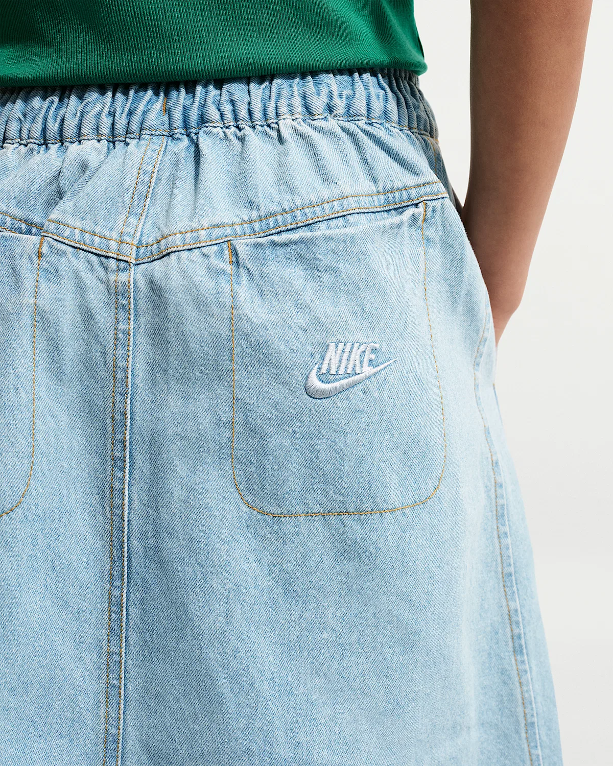 Детская джинсовая миди-юбка Nike Sportswear, Light Armory Blue/Light Armory Blue/Wheat/Light Armory Blue — фото 3