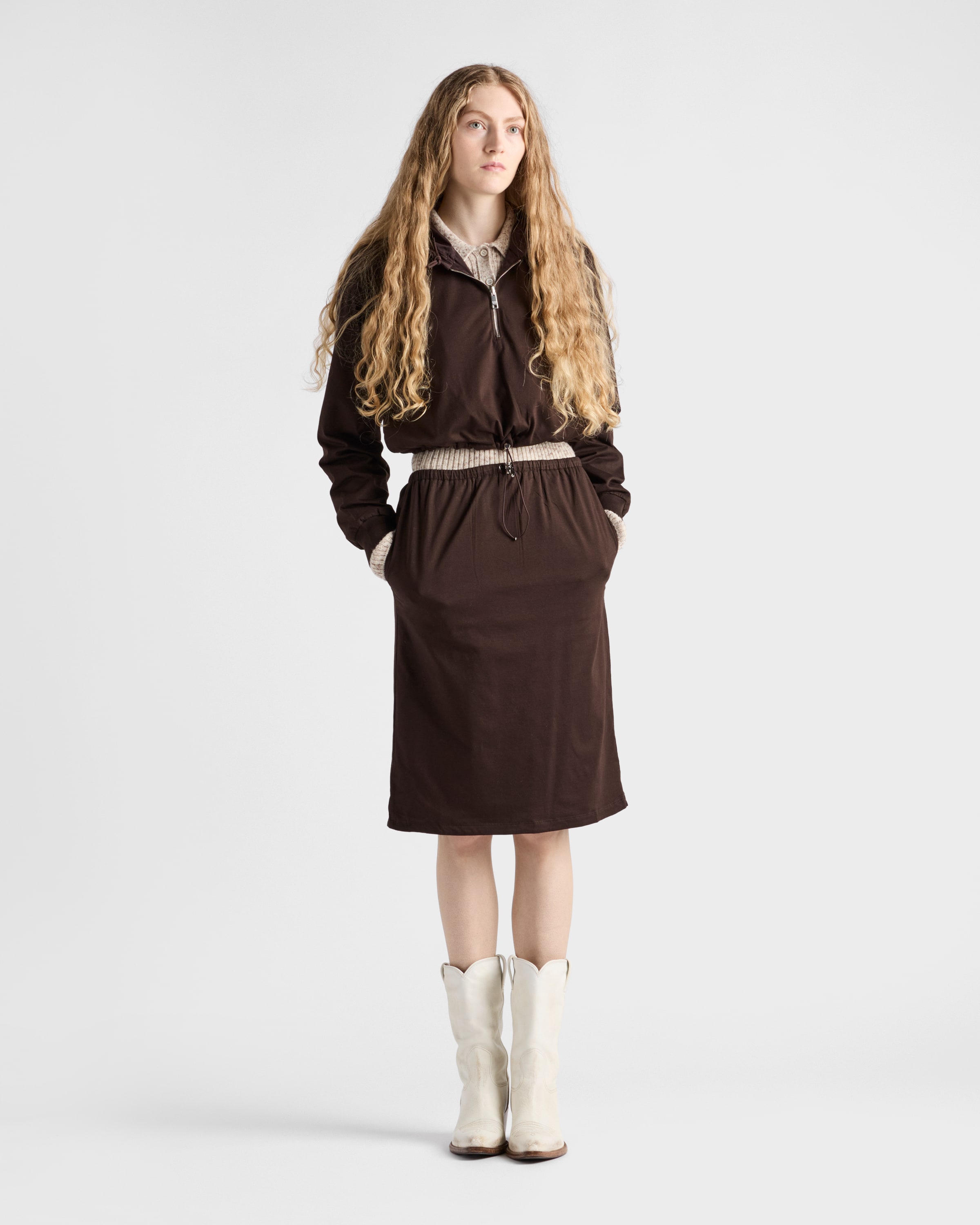 Двусторонняя юбка из хлопкового джерси и Re-Nylon Prada, эбеновый — фото 2
