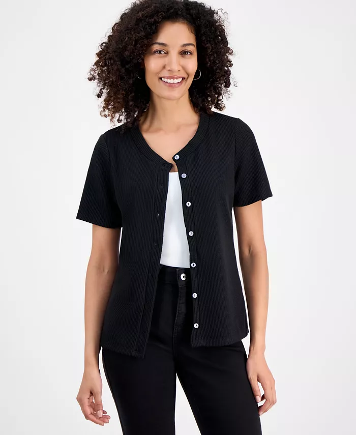 

Миниатюрный кардиган с короткими рукавами и круглым вырезом Style & Co, черный