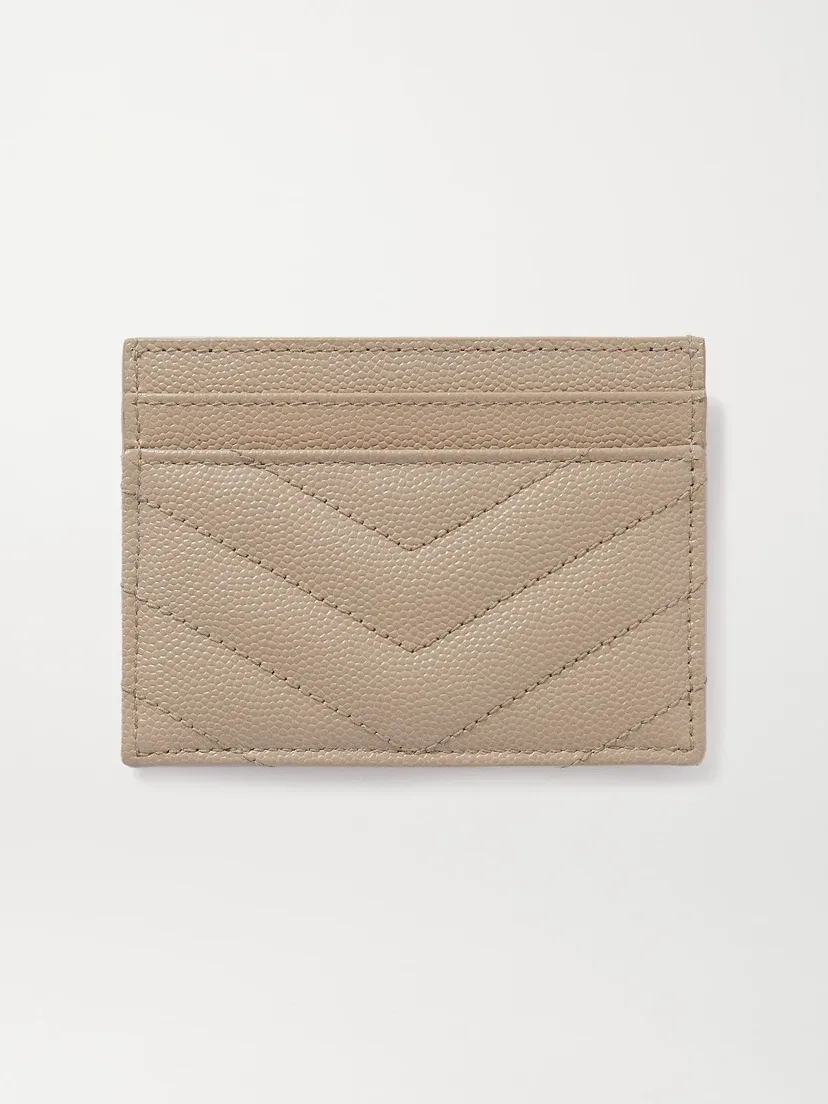 Бумажник для карт Monogramme из стеганой текстурированной кожи SAINT LAURENT, бежевый — фото 2