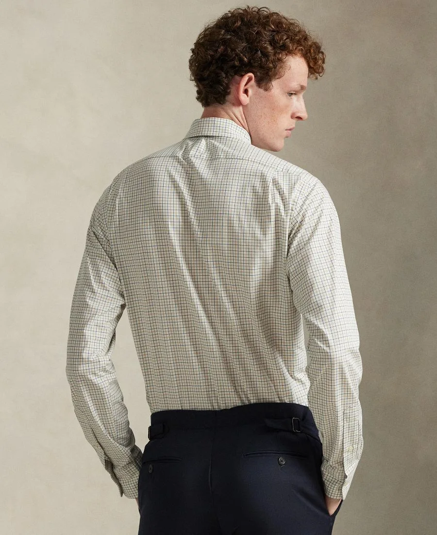 Мужская облегающая эластичная рубашка Polo Ralph Lauren, белый coastal бежевый мультиколор — фото 4