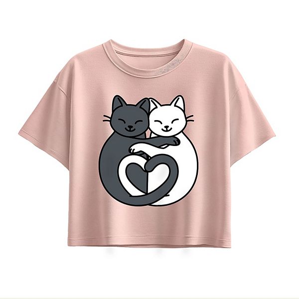 

Футболка Boxy с кошками и сердечками для девочек 7-16 Licensed Character, Light Pink