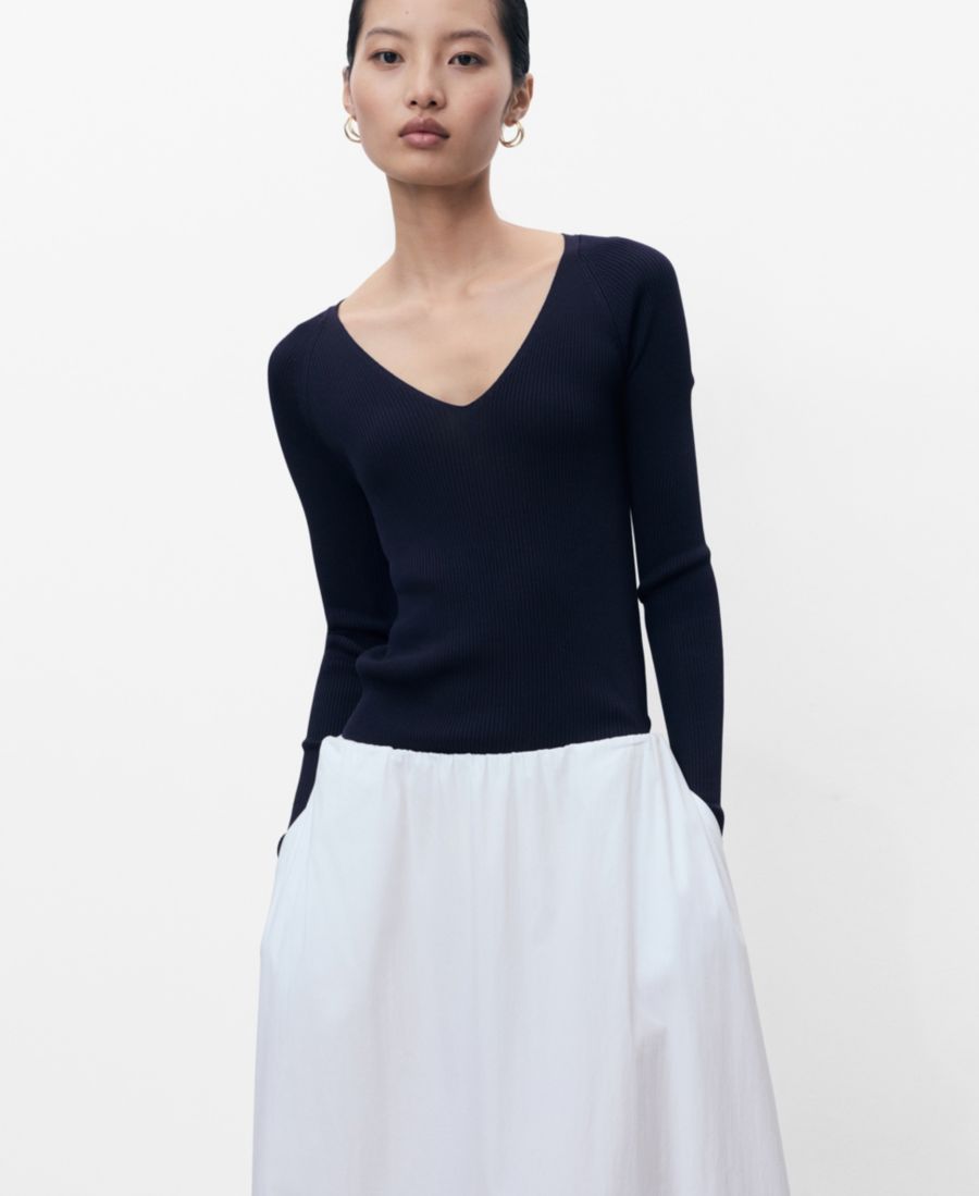 

Женский трикотажный свитер с V-образным вырезом в рубчик MANGO, Dark Navy