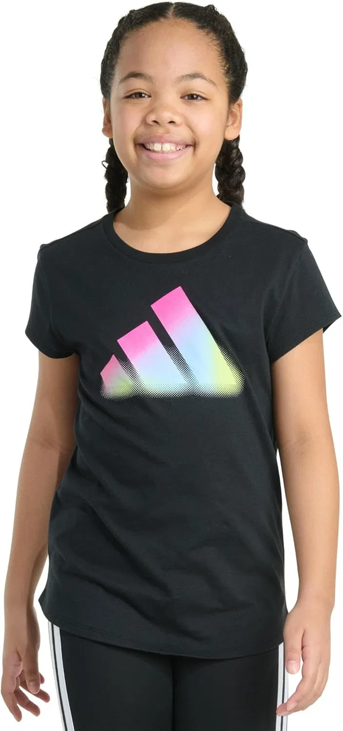 Футболка adidas для девочек, мягкий хлопок, Black Multi