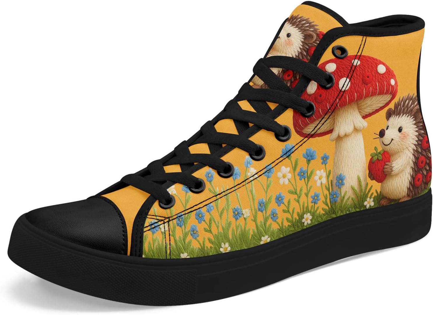 

Высокие кеды на платформе AWSOLE из канвы для женщин и мужчин, черные, винтажные, с принтом лесных животных, грибов и птиц, легкие повседневные тапочки из канвы