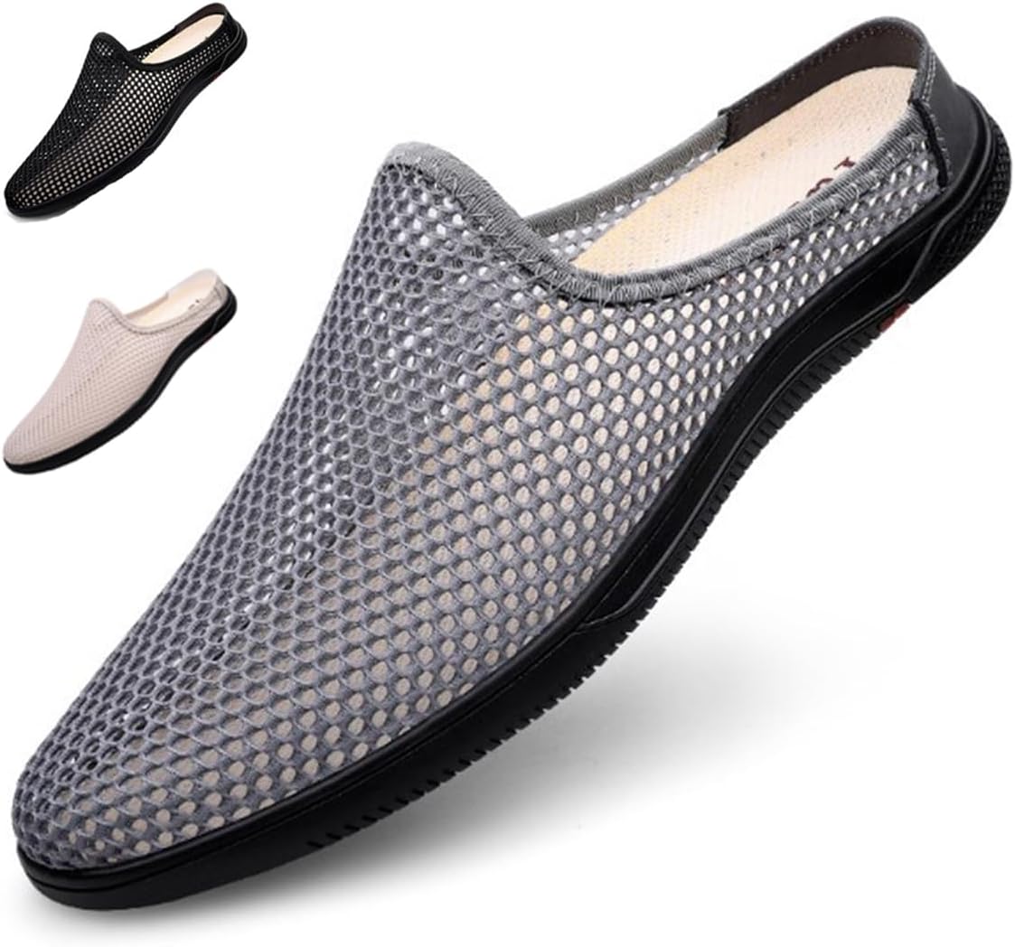

Мужские сетчатые сабо-мюли DESESE, удобные и дышащие спортивные сандалии, низкие сетчатые лоферы с вырезами, нескользящие легкие пляжные сандалии, серый