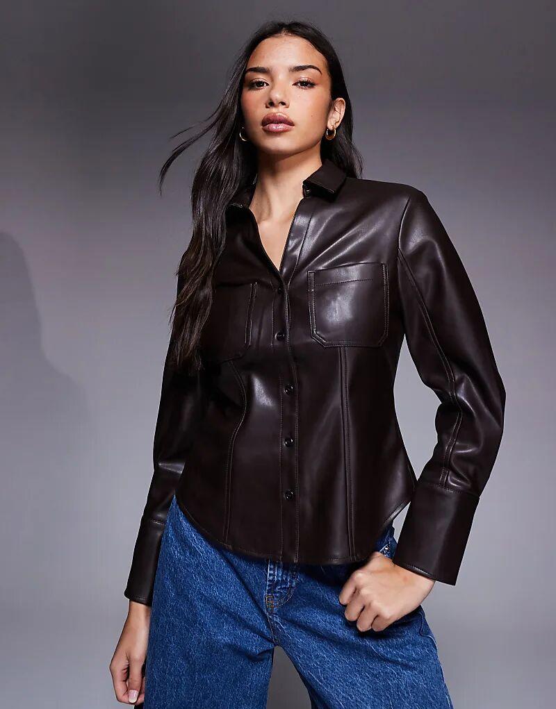 

Рубашка River Island из искусственной кожи темно-коричневого цвета