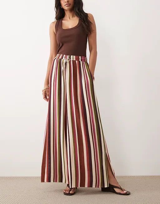 

Комбинированные полосатые брюки из смесового льна Nothing's Child Elstow с разрезом по низу