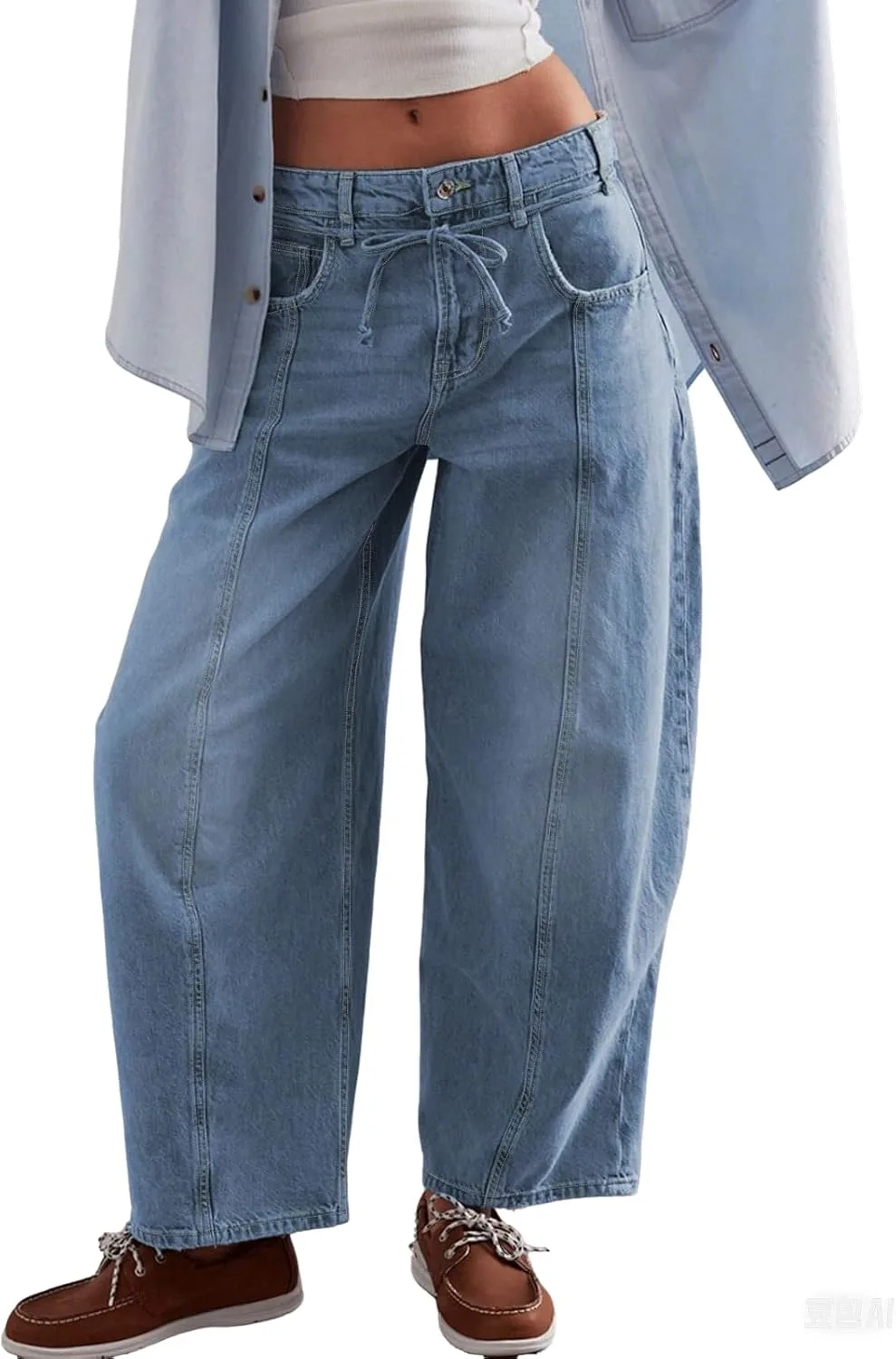 

Женские джинсы CHARTOU Mid Waist с завязками, широкие, в стиле distressed