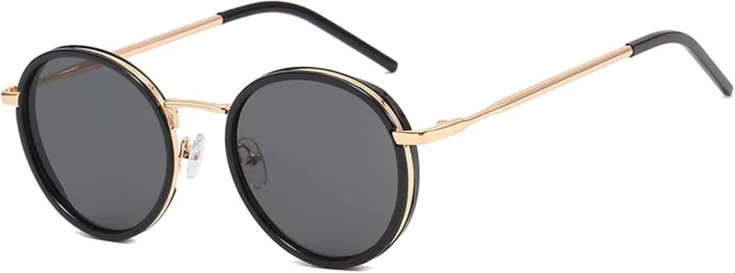 

Модные солнцезащитные очки в круглой металлической оправе для женщин и мужчин, стильные очки для активного отдыха, поездок и путешествий, защита от УФ-излучения UV400 TKKTLLT, Black Gray