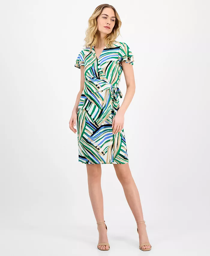 

Мини-платье с принтом и рукавами-крылышками Anne Klein, мультиколор