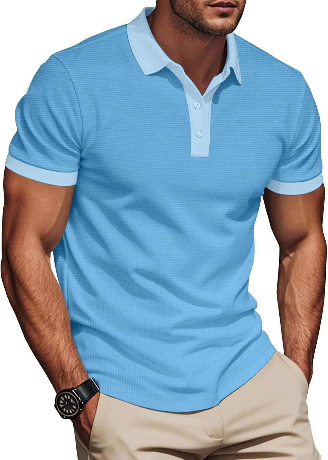 

Мужская футболка с коротким рукавом и воротником, легкая, в рубчик QUNPIU