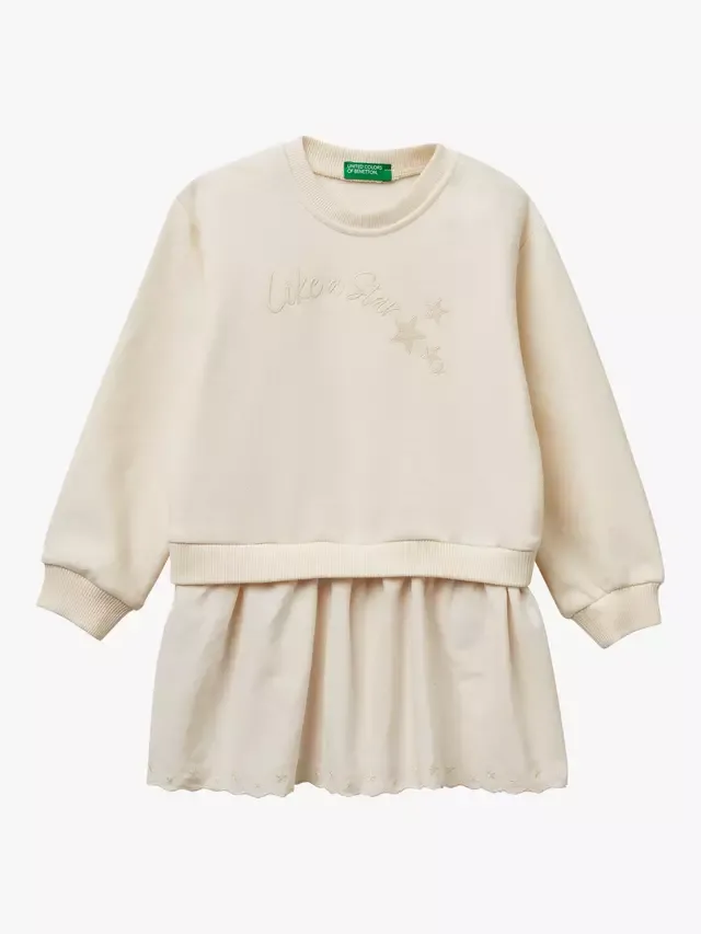 Детское флисовое платье-толстовка, белое Benetton