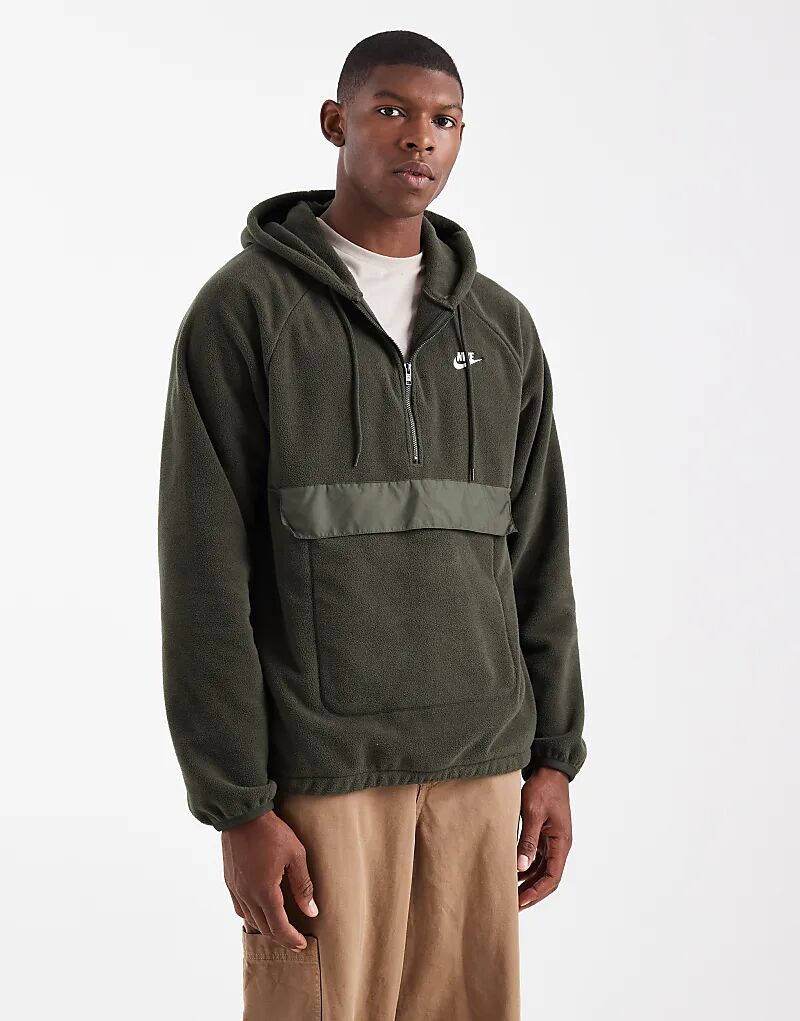 

Флисовая кофта Nike Club с полумолнией темно-зеленого цвета