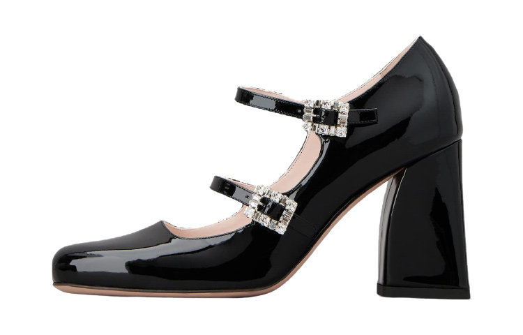 Roger Vivier Туфли Мэри Джейн на толстом каблуке Trés Vivier, женские, черные, 8,5 см