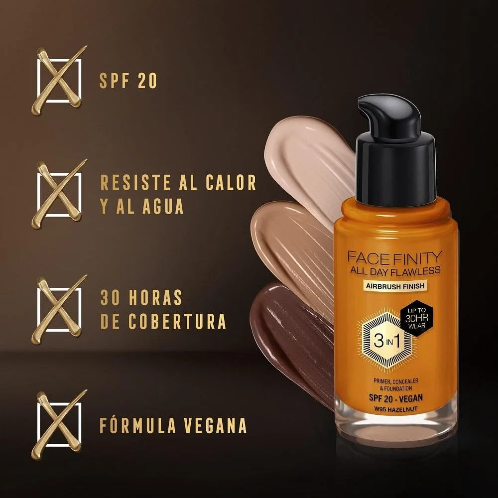 Тональная основа Max Factor Facefinity All Day Flawless, SPF20, оттенок Fb.95 Max Factor, Hazelnut — фото 4