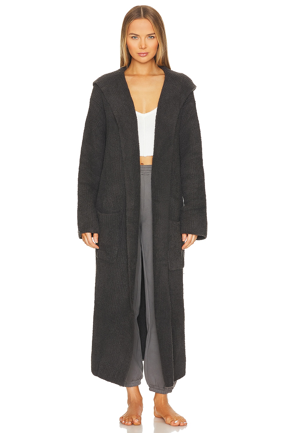 

Халат с капюшоном и ребристой вязкой Cozychic Barefoot Dreams, carbon