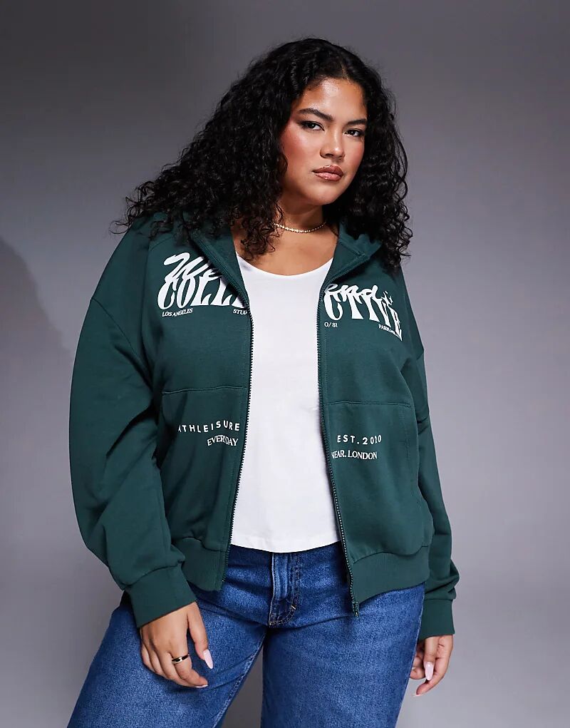 

Худи Weekend Collective Curve на молнии с принтом смешанного шрифта зеленого цвета