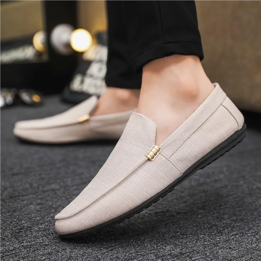 Мужские лоферы тканевые, легкие, Beige DHFIRUFSHLO — фото 2