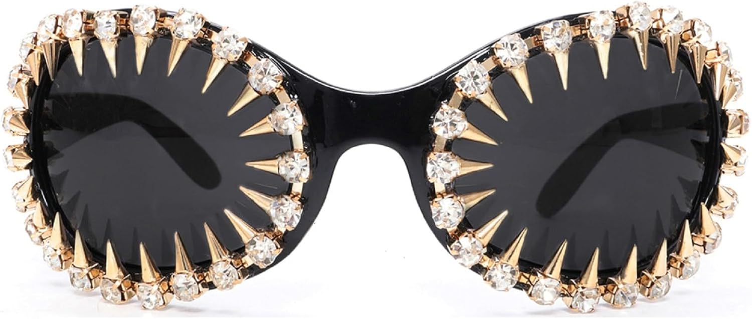 

Крупные солнцезащитные очки с заклепками для женщин в стиле ретро, ​​модные, с овальной оправой, как в 2000-х годах. Модные женские солнцезащитные очки с заклепками mincl, Black