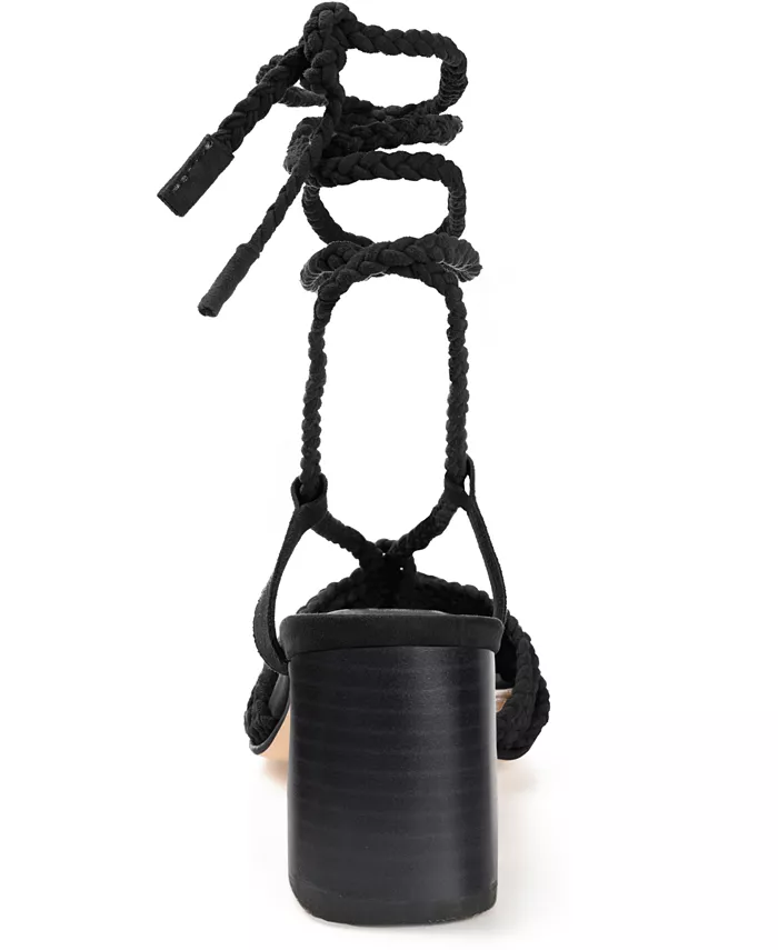 Женские сандалии Railee с плетением и квадратным каблуком Journee Signature, черный — фото 3