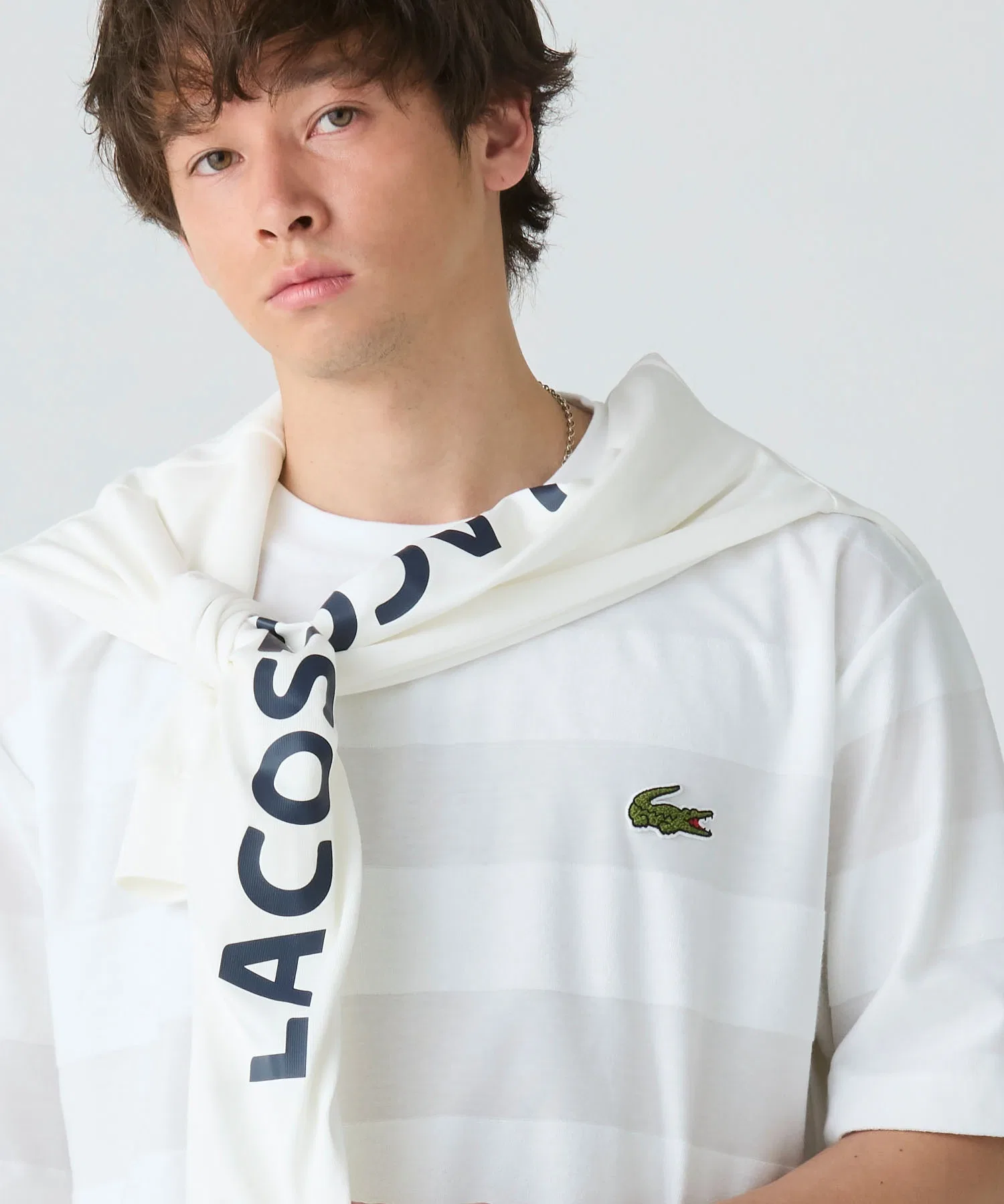 Футболка Lacoste мужская с коротким рукавом, контрастные вставки, белый — фото 2