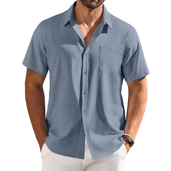 

Мужская повседневная рубашка с коротким рукавом и карманом Coofandy, Greyish Blue