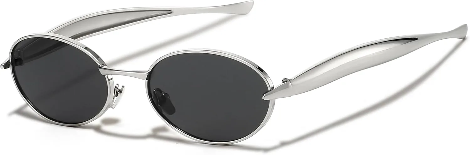 

Модные овальные солнцезащитные очки для женщин и мужчин, золотистые, маленькие, овальные, в стиле «сардинка», ретро, ​​металлическая оправа SevenColor, Silver/Grey