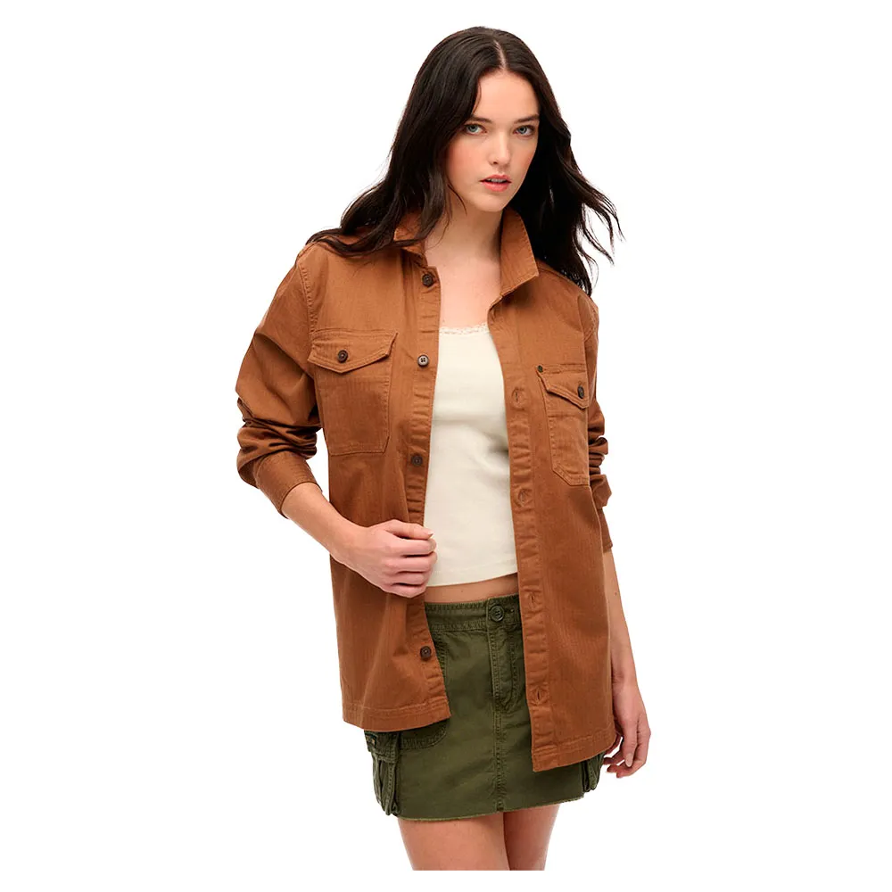 

Верхняя рубашка Superdry Merchant Herringbone Pluse Size, коричневый