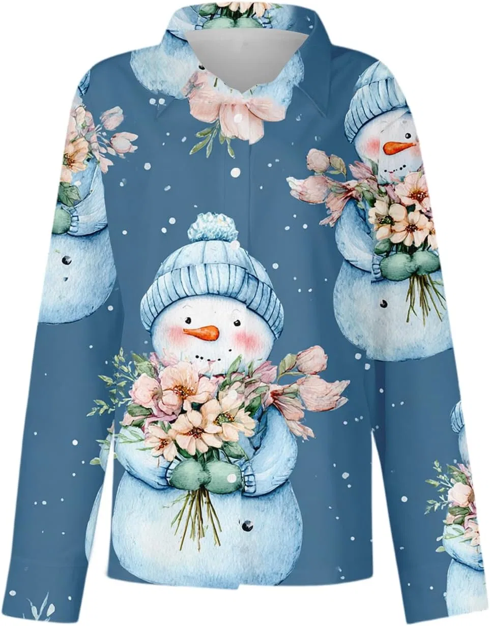 Женская блуза с рождественским принтом, Casual, Oversized, 1-light Blue — фото 3