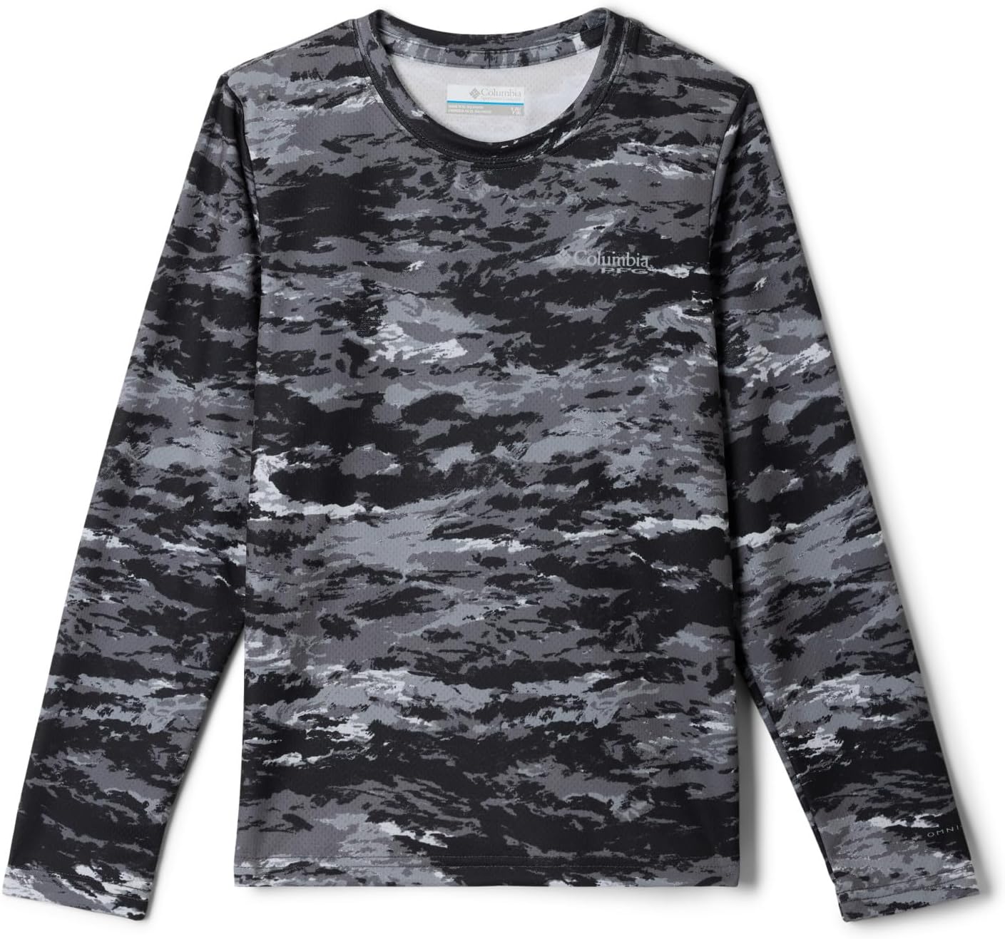 Columbia Boys PFG Solar Stream Printed Long Sleeve Shirt, Black Sumi Camo