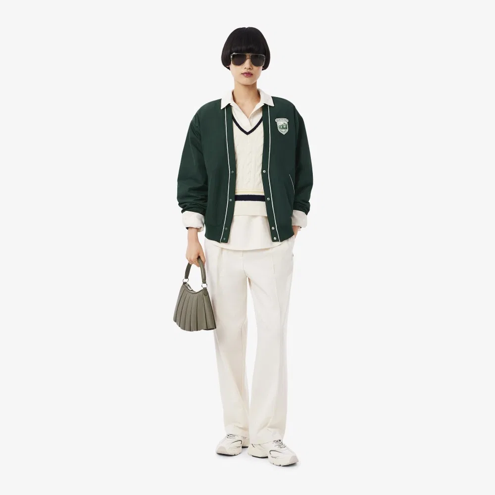 Бомбер Lacoste V-образный тёмно-зелёный с окантовкой — фото 4