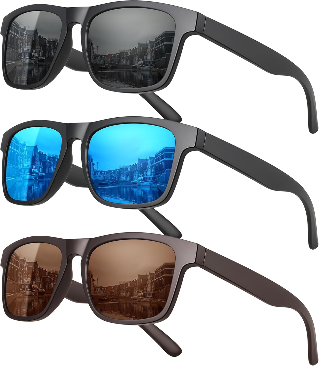 

Поляризованные солнцезащитные очки MEETSUN для мужчин и женщин, с защитой от УФ-излучения, квадратной оправой, спортивные, для рыбалки и вождения, (3 Pack) Black/Ice Blue/Brown