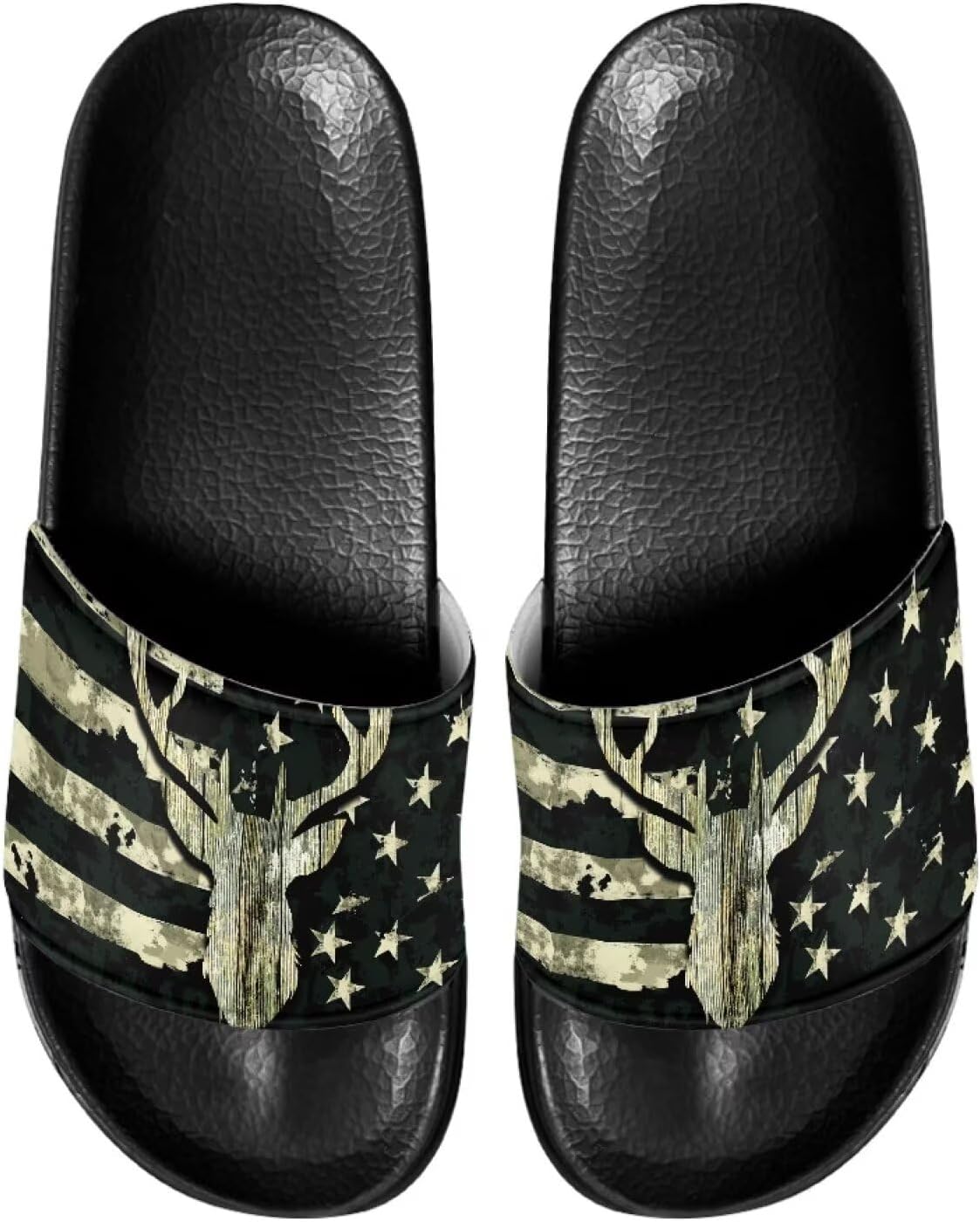 

Противоскользящие сланцы для женщин и мужчин, открытые босоножки для дома, удобные плоские шлепанцы для ванной и пляжа Annejudy, American Flag Deer