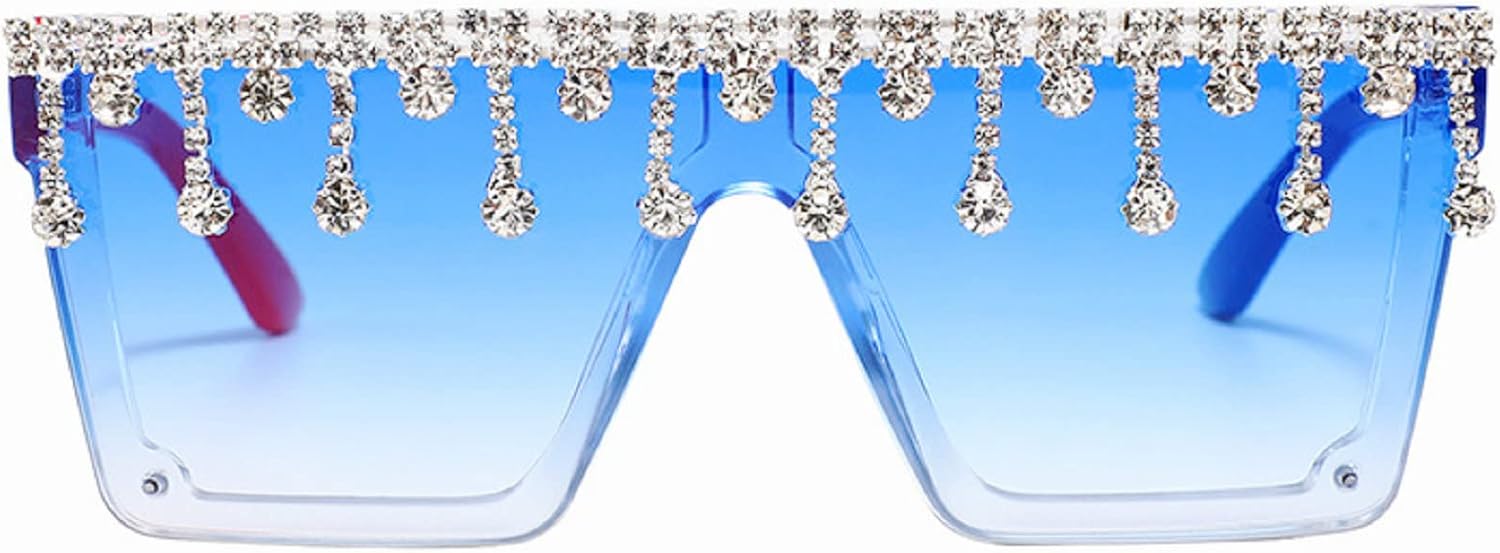 

Крупные квадратные солнцезащитные очки с блестками и стразами для женщин и мужчин, с плоской верхней частью, модные солнцезащитные очки с бриллиантовой кисточкой и сверкающими элементами mincl, Clear&blue