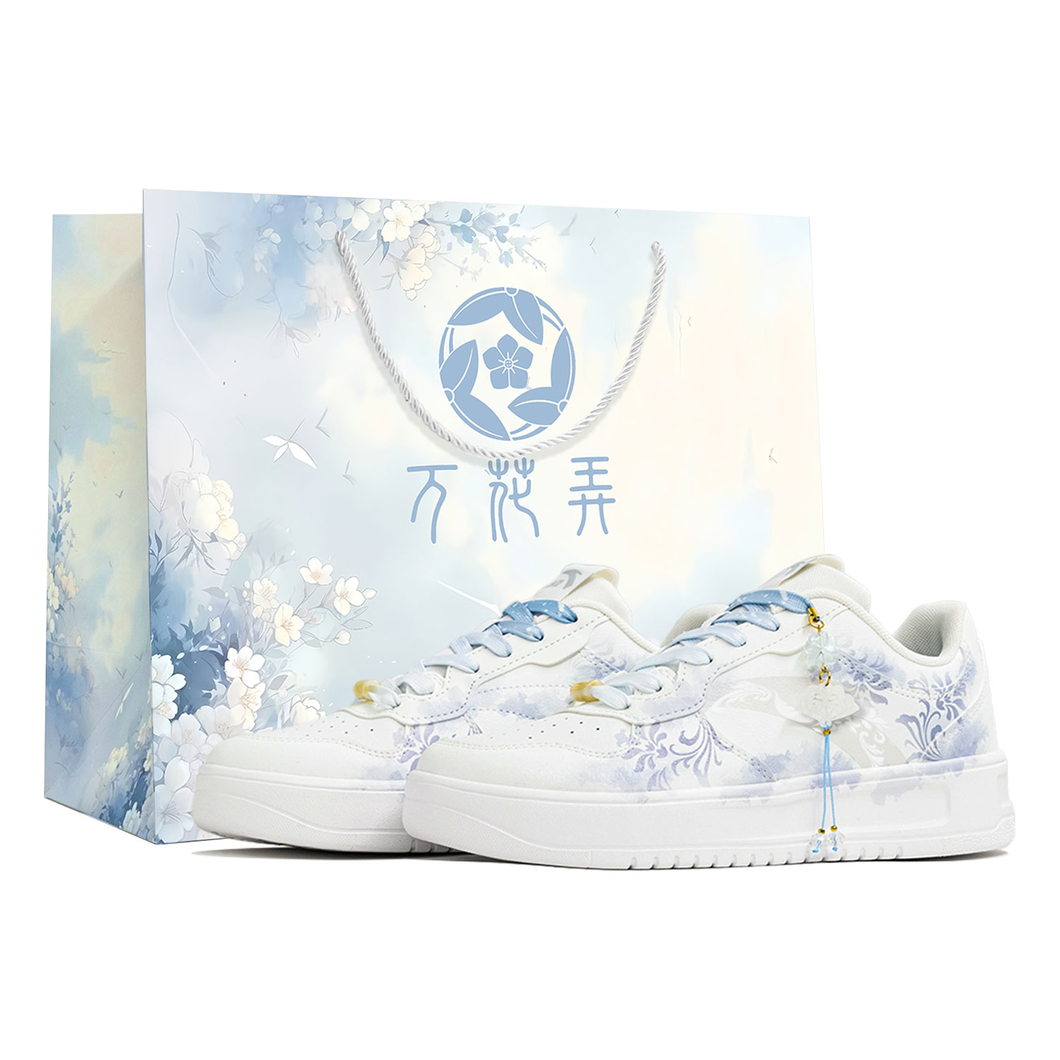 

Легкие низкие скейтборд-кроссовки Easy Kaleidoscope, Qingli, Shopping Bag с противоскользящей, амортизирующей и износостойкой подошвой Anta, белый синий