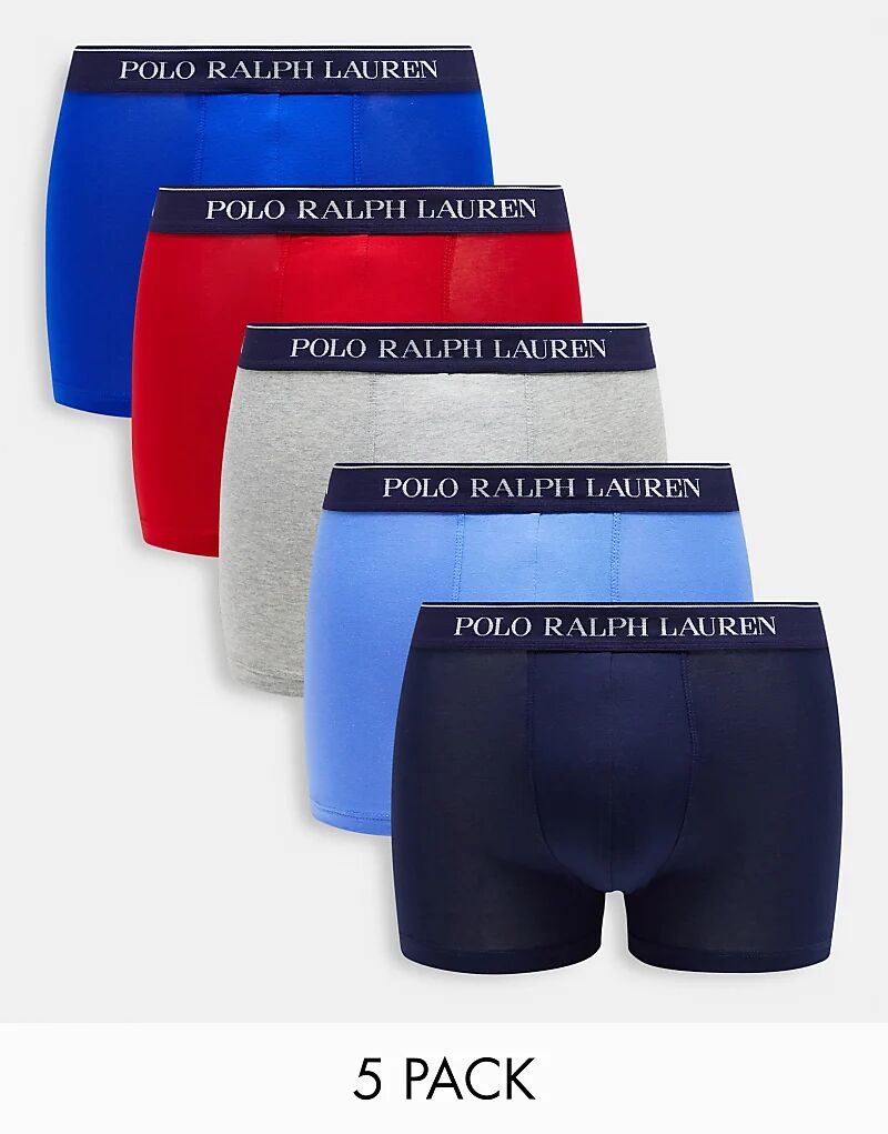 

Комплект из 5 боксеров Polo Ralph Lauren серого, синего, красного и темно-синего цветов с логотипом на поясе