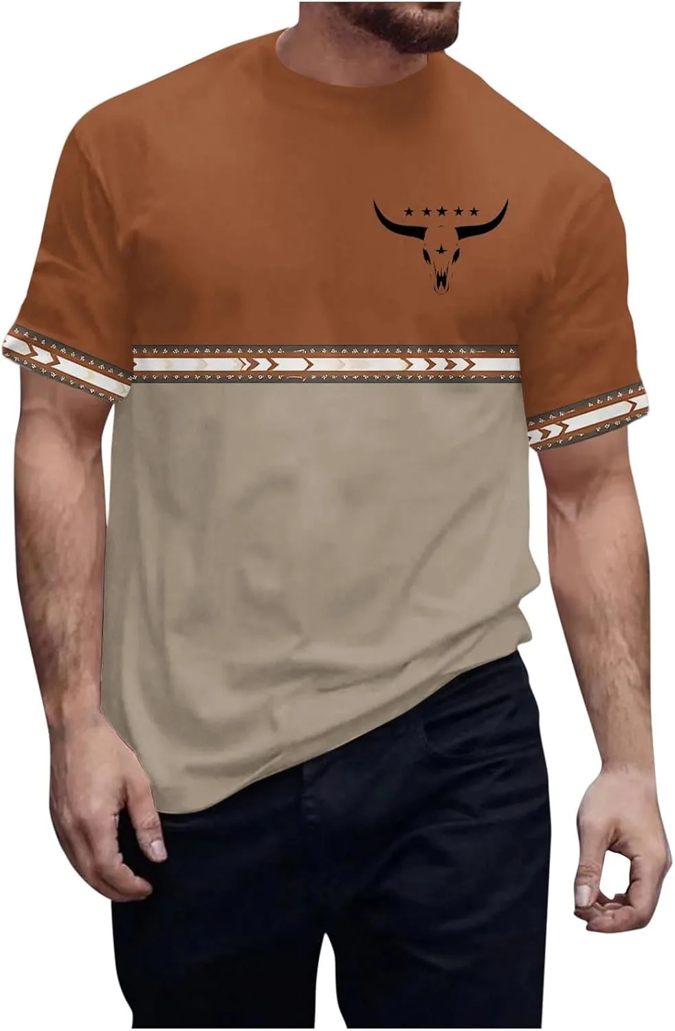 

Мужская футболка Aztec с этническим принтом и пачворком QUNPIU