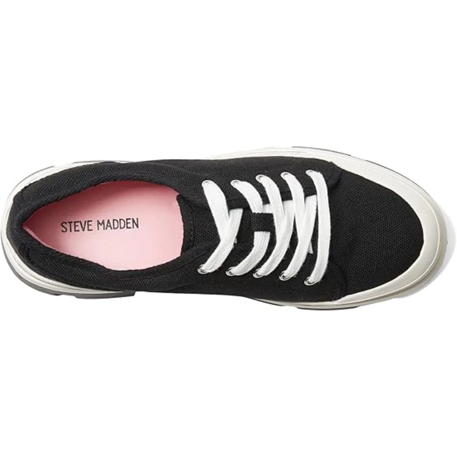 Детские кроссовки Steve Madden Kitsch, черные с белой шнуровкой, на платформе, модель HTAT389 — фото 3