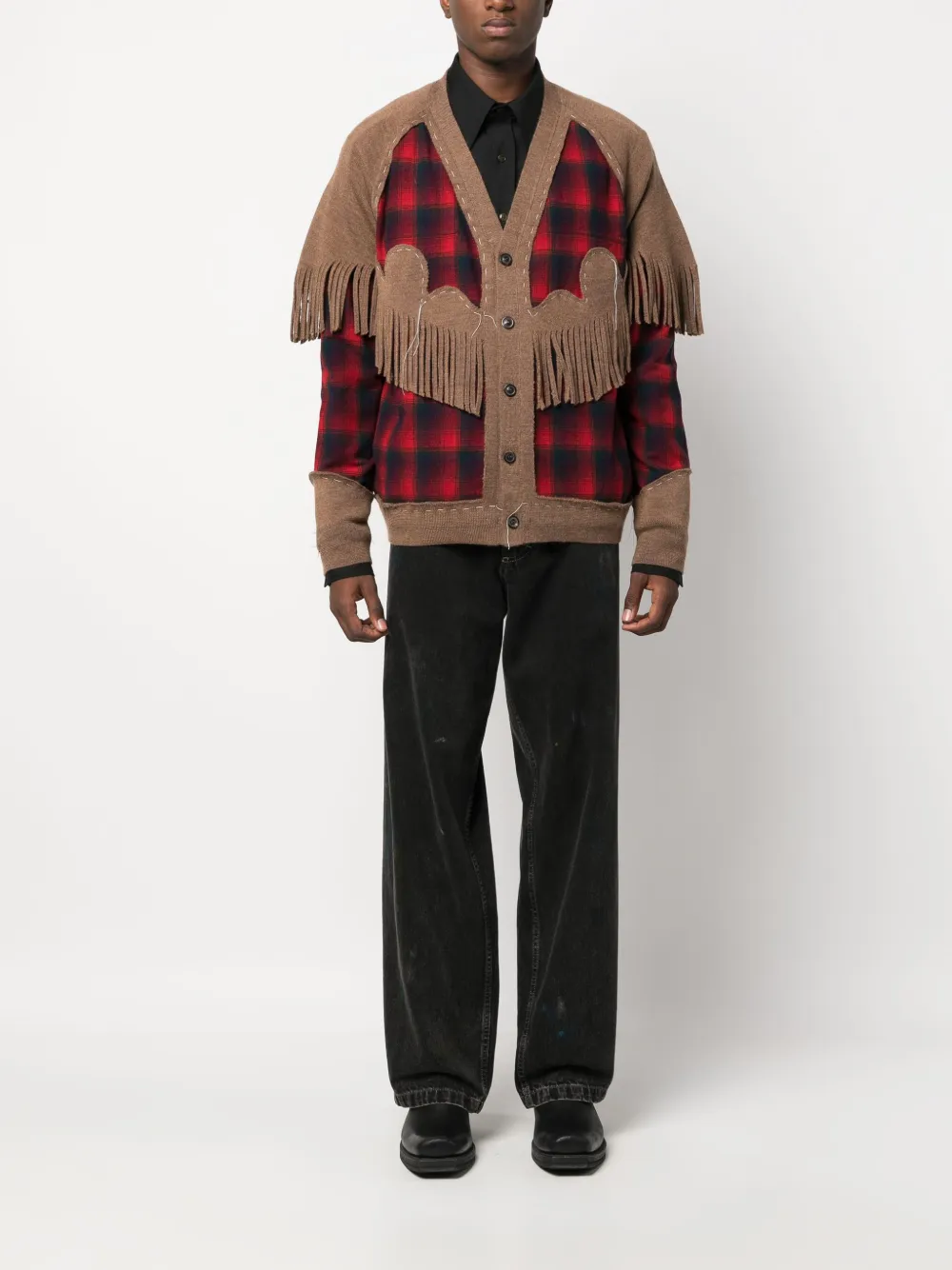 Шерстяной кардиган с бахромой от X Pendleton MAISON MARGIELA, красный — фото 2