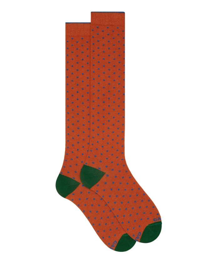 

Длинные оранжевые хлопковые носки для мужчин в горошек. Gallo, мультиколор