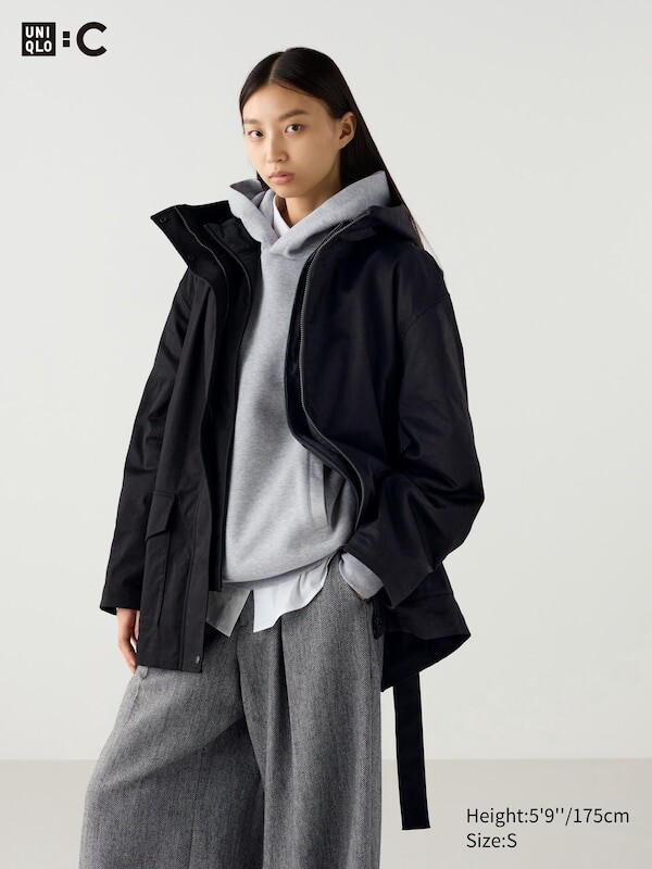 

Хлопковое полупальто оверсайз Uniqlo, черный