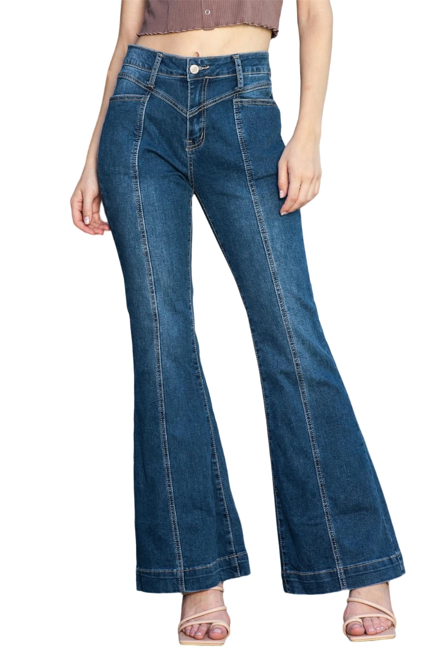 

Джинсы клеш с высокой талией, темного цвета Shewin, цвет dark wash