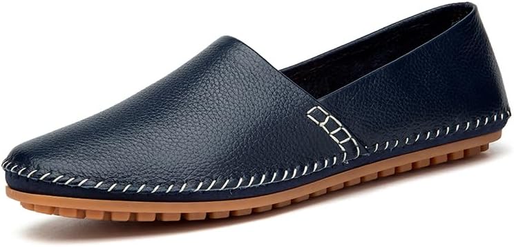 

Мужские кожаные лоферы-мокасины, легкие повседневные туфли без шнурков для ходьбы, вождения и повседневной носки Momuk, синий